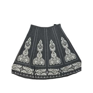 Boden Gray Wool Blend Embroidered Skirt